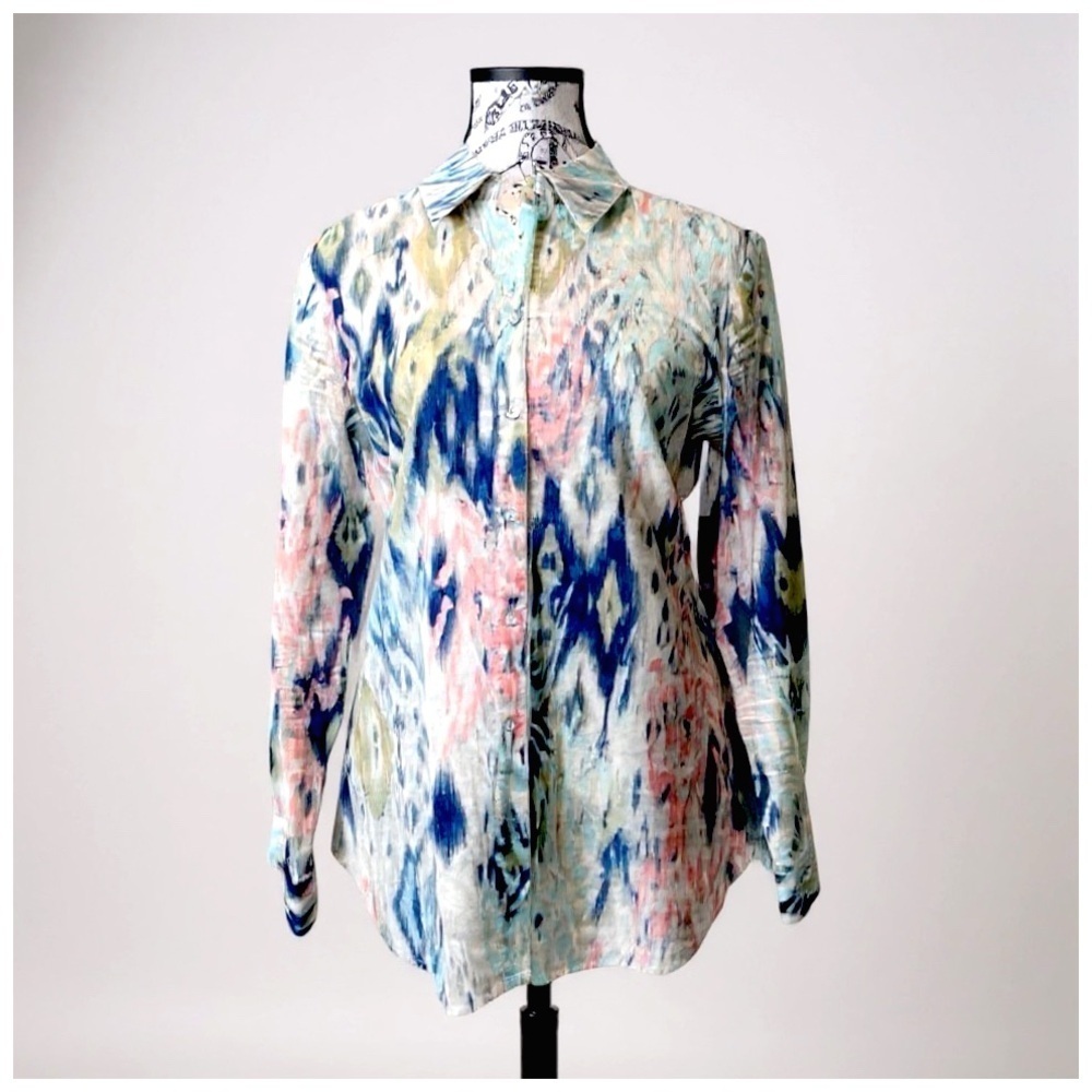 Chico's Women's No-Iron Paisley Print Long-Sleeve Shirt. Size 0